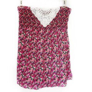 Pink And Black Floral Tube Top